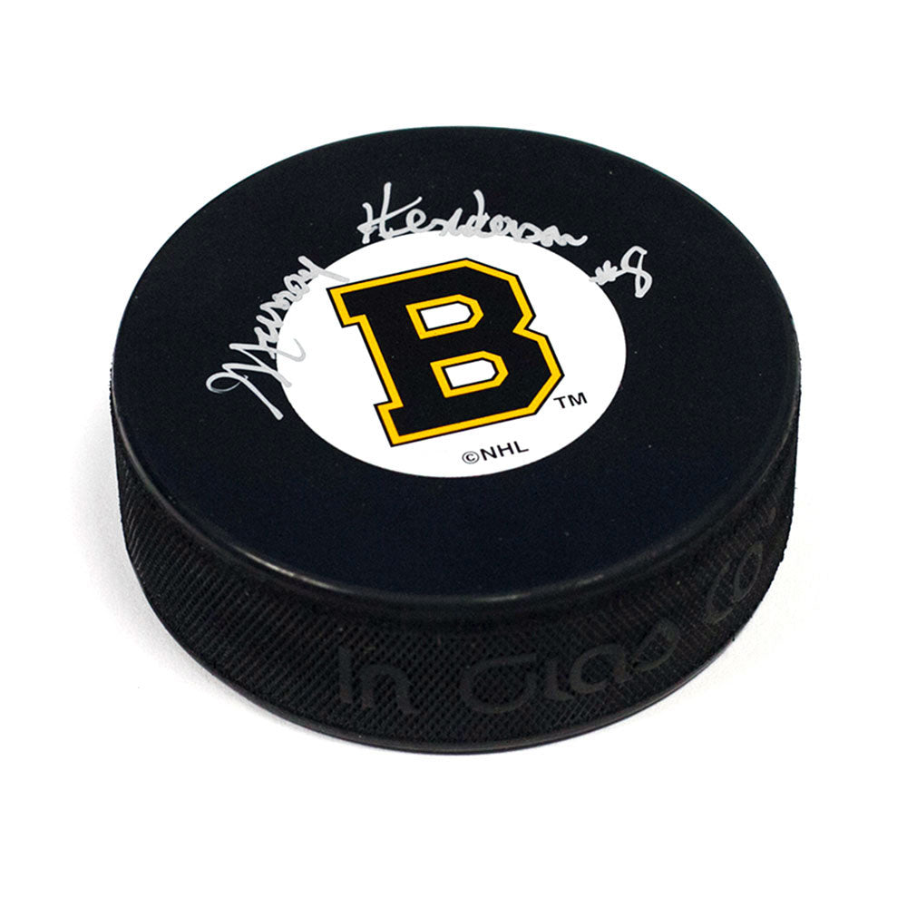 Murray Henderson Boston Bruins Autographed Hockey Puck | AJ Sports.