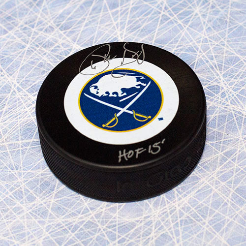 Phil Housley Buffalo Sabres Autographed Hockey Puck with HOF Note | AJ Sports.