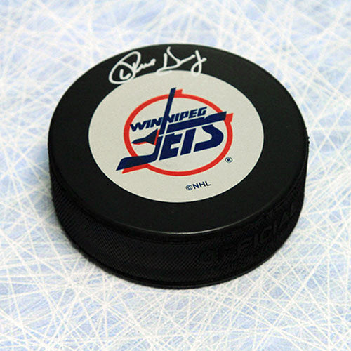 Phil Housley Winnipeg Jets Autographed Vintage Logo Hockey Puck | AJ Sports.