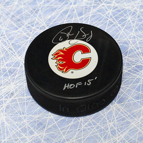 Phil Housley Calgary Flames Autographed Hockey Puck with HOF Note | AJ Sports.