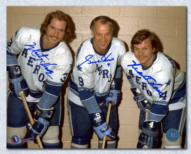 Gordie Howe, Mark Howe & Marty Howe Signed Houston Aeros WHA 8x10 Photo | AJ Sports.