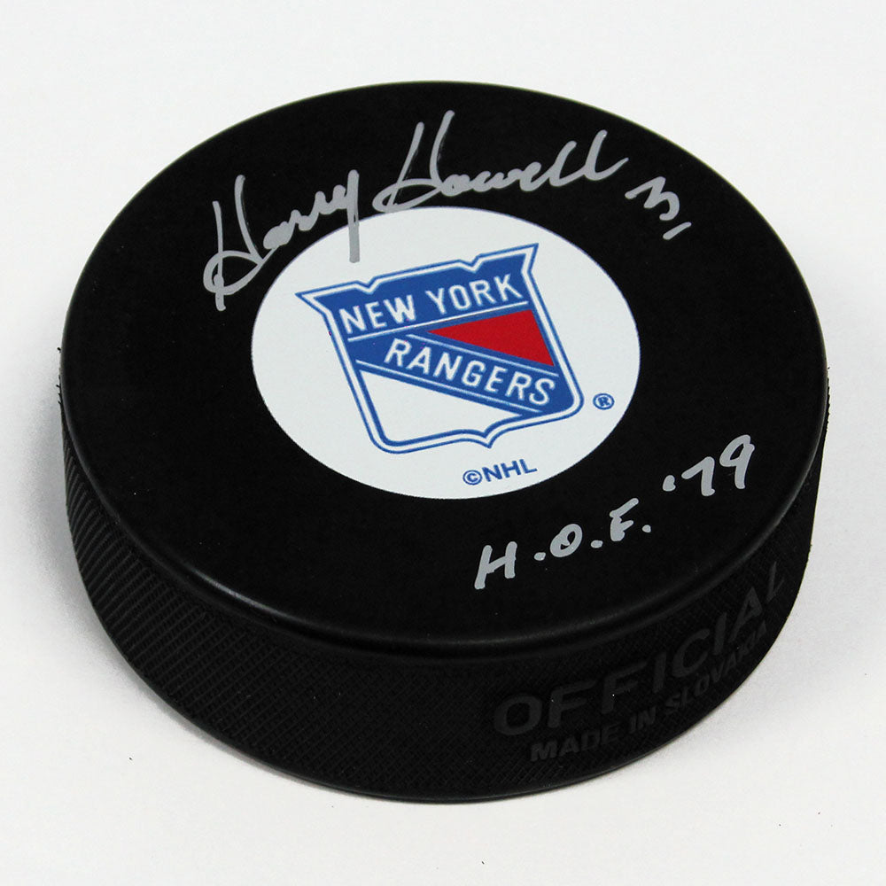 Harry Howell New York Rangers Autographed Hockey Puck with HOF Note | AJ Sports.