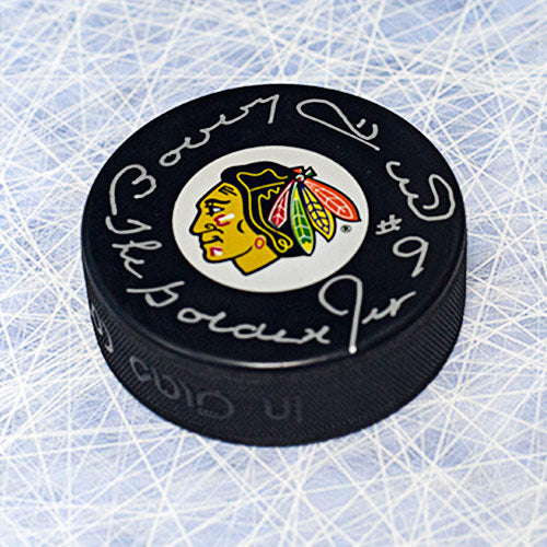 Bobby Hull Chicago Blackhawks Autographed Hockey Puck with Golden Jet Note | AJ Sports.
