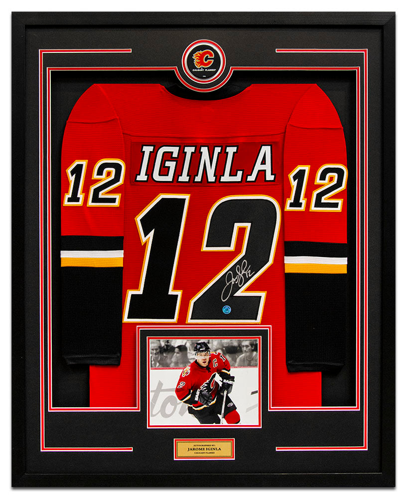 Jarome Iginla Autographed Calgary Flames 36x44 Framed Jersey Display | AJ Sports.