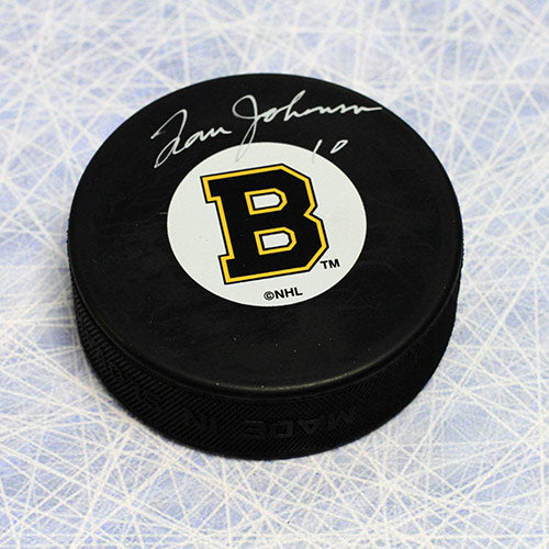 Tom Johnson Boston Bruins Autographed Original Six Logo Hockey Puck | AJ Sports.