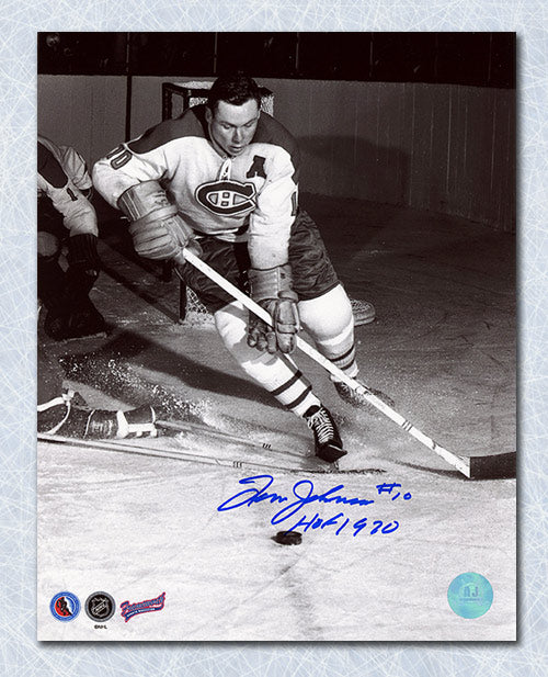 Tom Johnson Montreal Canadiens Autographed Black & White Action 8x10 Photo | AJ Sports.