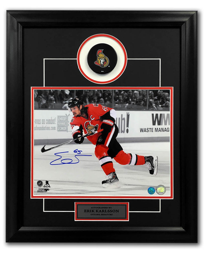 Erik Karlsson Ottawa Senators Signed Color Isolation 20x24 Puck Frame | AJ Sports.