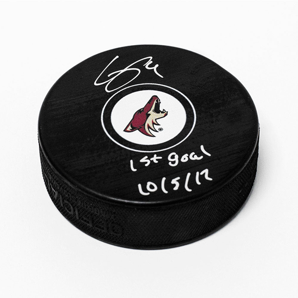 Clayton Keller Arizonia Coyotes Autographed Hockey Puck with 1st Goal Note | AJ Sports.