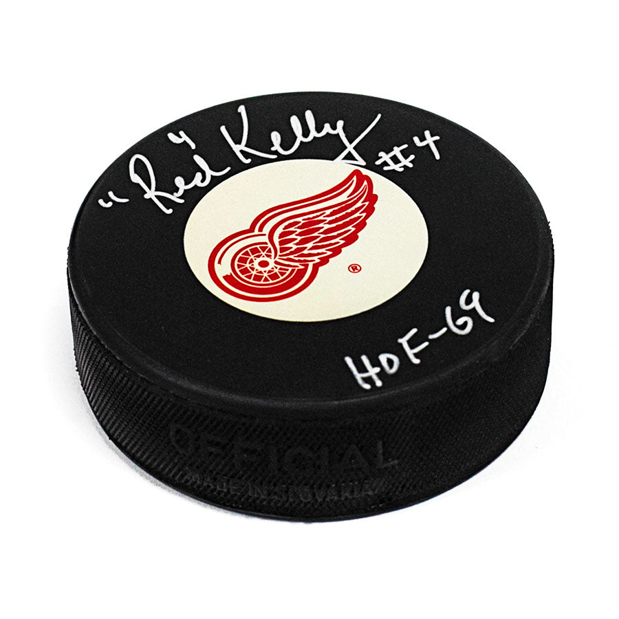 Red Kelly Detroit Red Wings Signed Hockey Puck with HOF Note | AJ Sports.