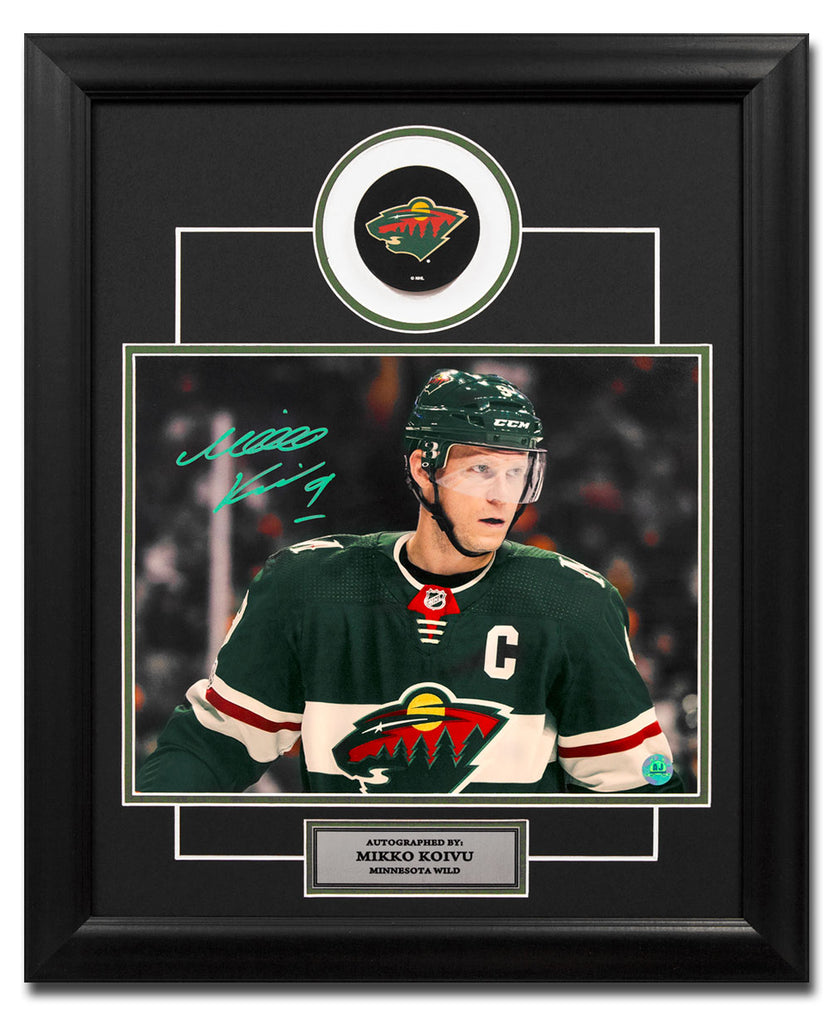Mikko Koivu Minnesota Wild Autographed Hockey Close-Up 20x24 Puck Frame | AJ Sports.