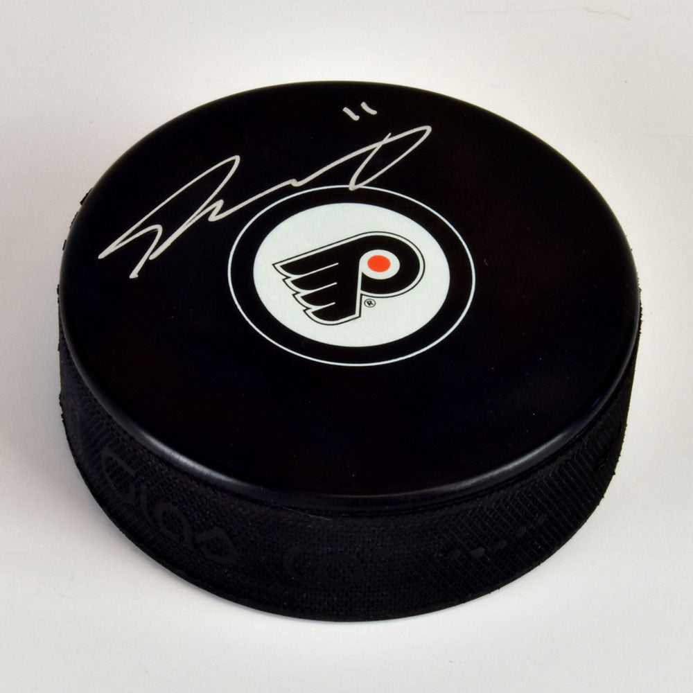 Travis Konecny Philadelphia Flyers Autographed Hockey Puck | AJ Sports.