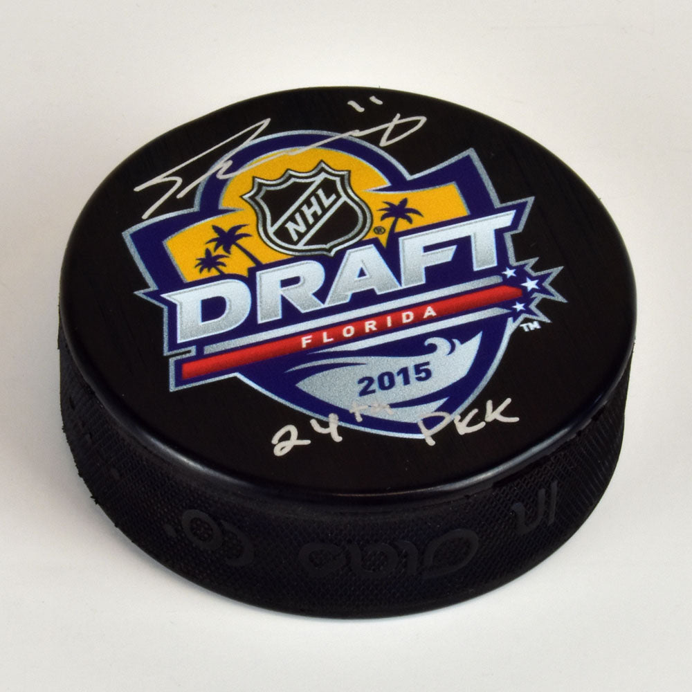 Travis Konecny Signed 2015 NHL Entry Draft Puck with 24th Pick Note | AJ Sports.