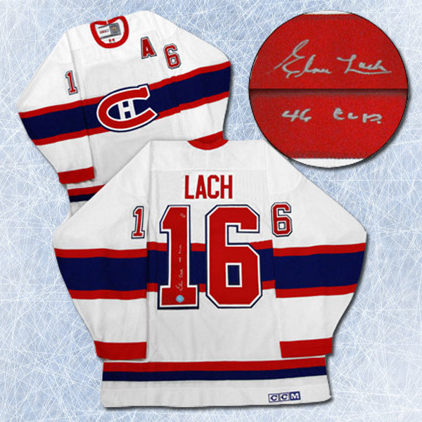Elmer Lach Montreal Canadiens Signed 1946 Stanley Cup Vintage CCM Jersey | AJ Sports.