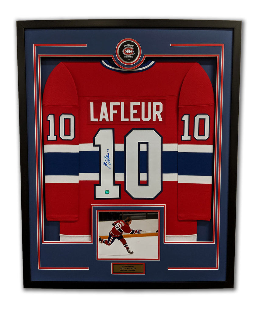 Guy Lafleur Autographed Montreal Canadiens 36x44 Framed Jersey Display | AJ Sports.