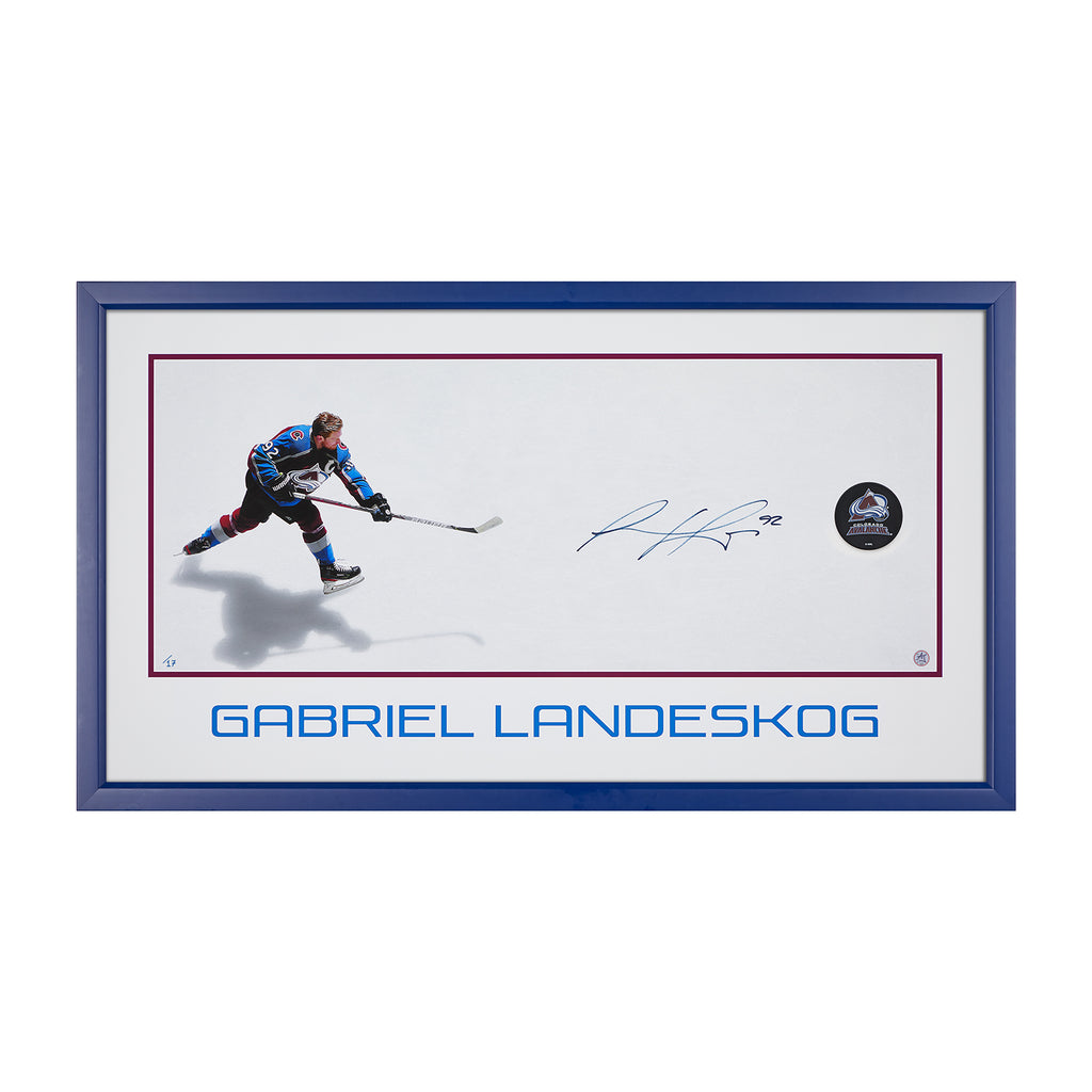 Gabriel Landeskog Signed Colorado Avalanche Slapshot 35x14 Frame | AJ Sports.