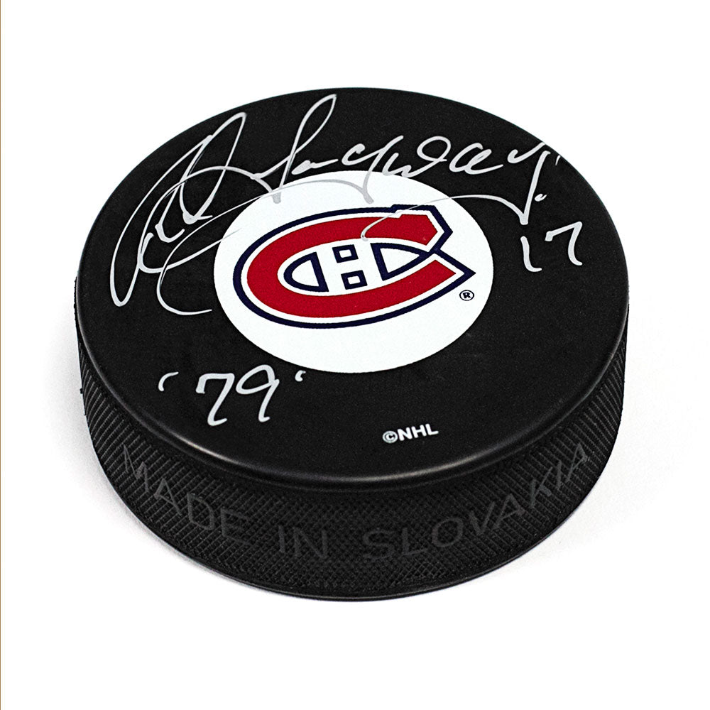 Rod Langway Montreal Canadiens Autographed Hockey Puck with 79 Inscription | AJ Sports.
