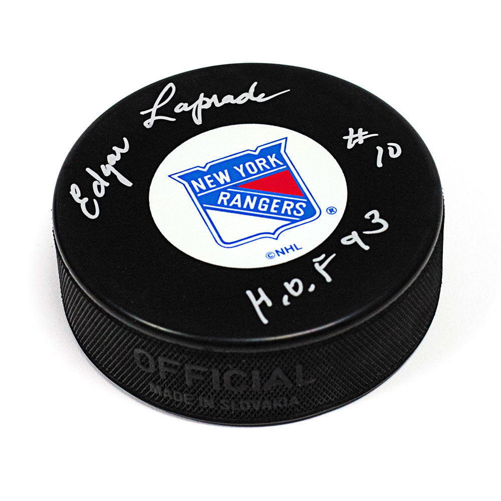 Edgar Laprade New York Rangers Signed Hockey Puck with HOF Note | AJ Sports.