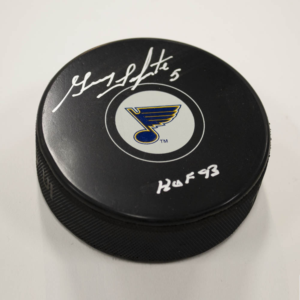 Guy Lapointe St. Louis Blues Autographed Hockey Puck with HOF Note | AJ Sports.