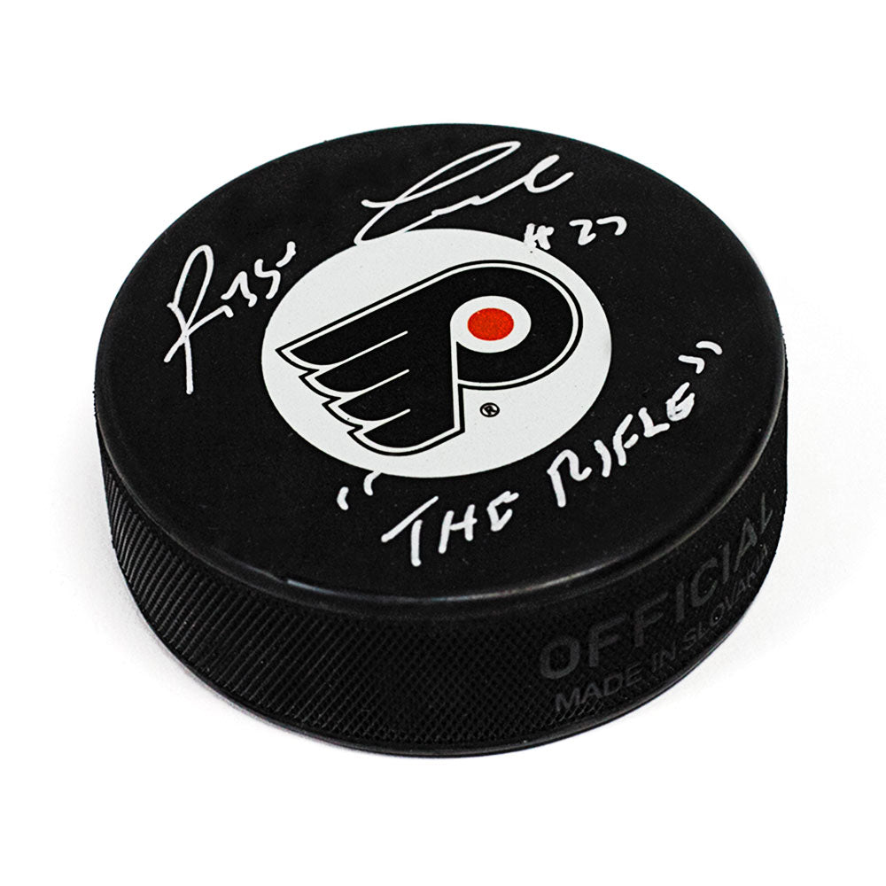 Reggie Leach Philadelphia Flyers Autographed Hockey Puck with The Rifle Note | AJ Sports.