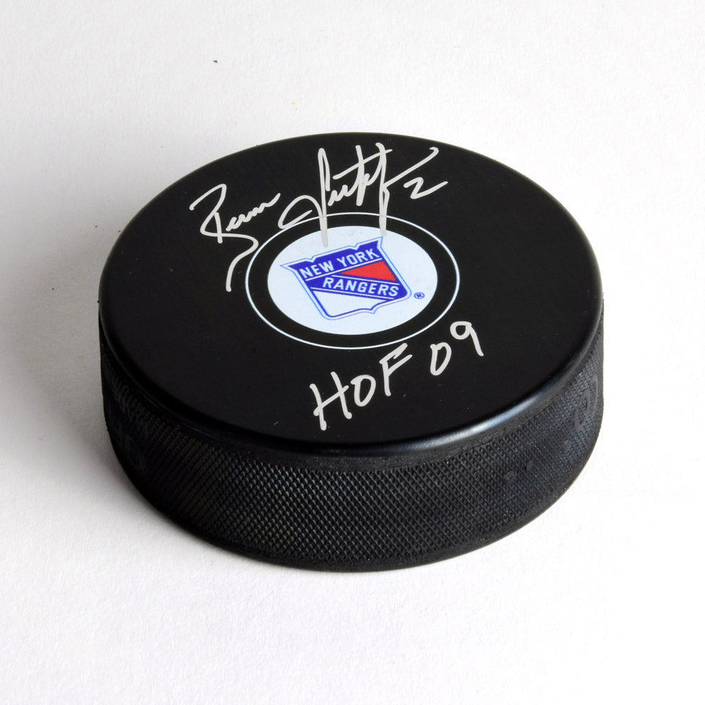 Brian Leetch New York Rangers Autographed Hockey Puck with HOF Note | AJ Sports.