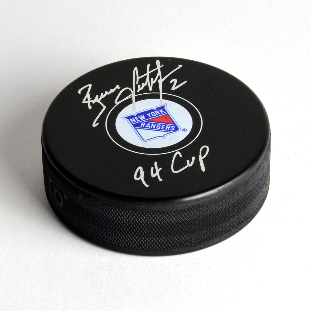 Brian Leetch New York Rangers Autographed Hockey Puck with 94 Cup Note | AJ Sports.