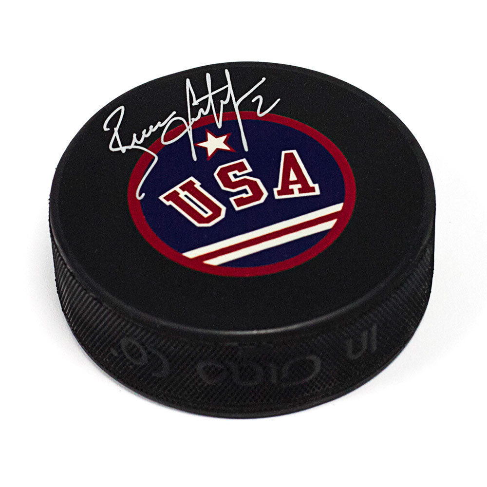 Brian Leetch Team USA Autographed Olympic Hockey Puck | AJ Sports.