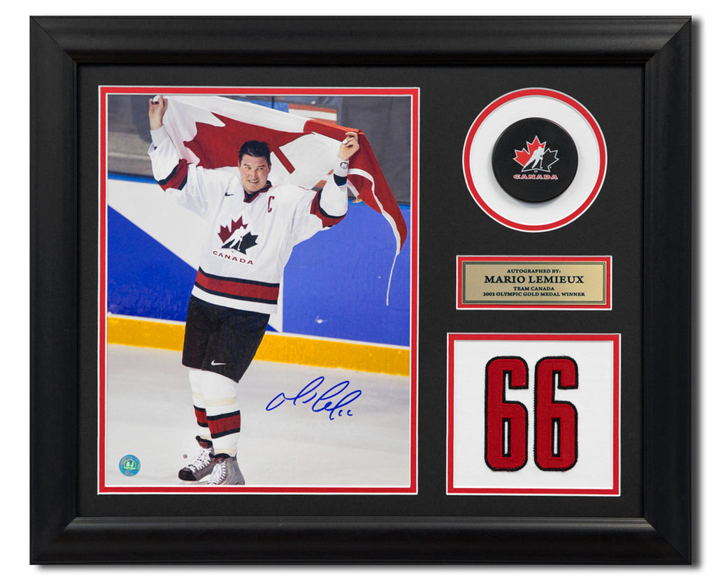 Mario Lemieux Team Canada Signed 2002 Olympic Gold 20x24 Number Frame | AJ Sports.