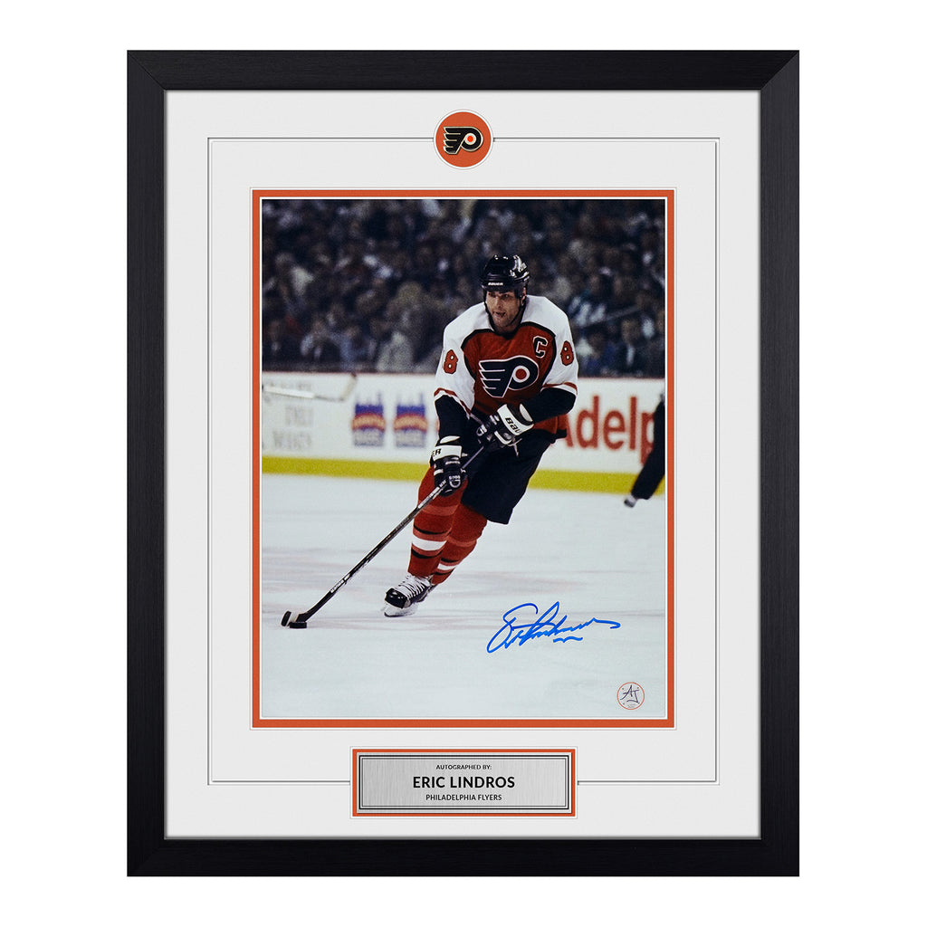 Eric Lindros HOF Autographed/Inscr Orange Custom Hockey Jersey Flyers JSA  180947