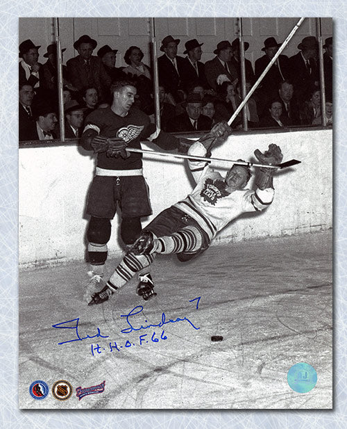 Ted Lindsay Detroit Red Wings Autographed Knocks Down Leaf 8x10 Photo | AJ Sports.
