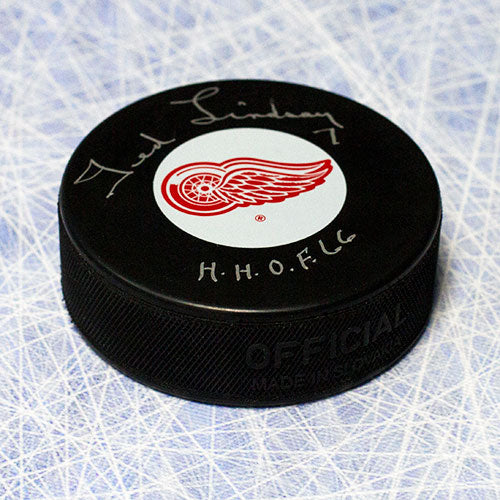 Ted Lindsay Detroit Red Wings Signed Hockey Puck with HOF Note | AJ Sports.