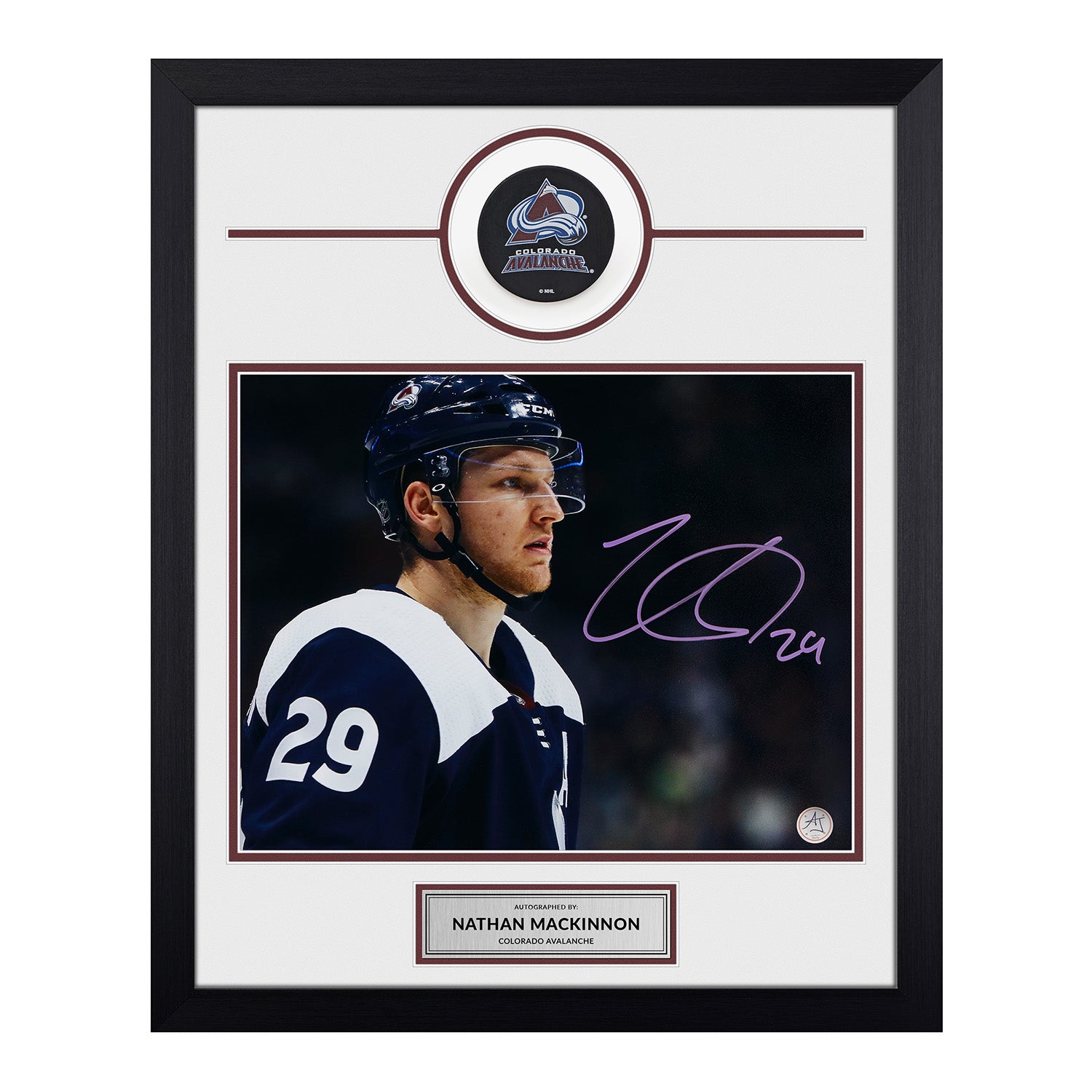 Nathan MacKinnon Colorado Avalanche Signed 20x24 Puck Frame | AJ Sports.