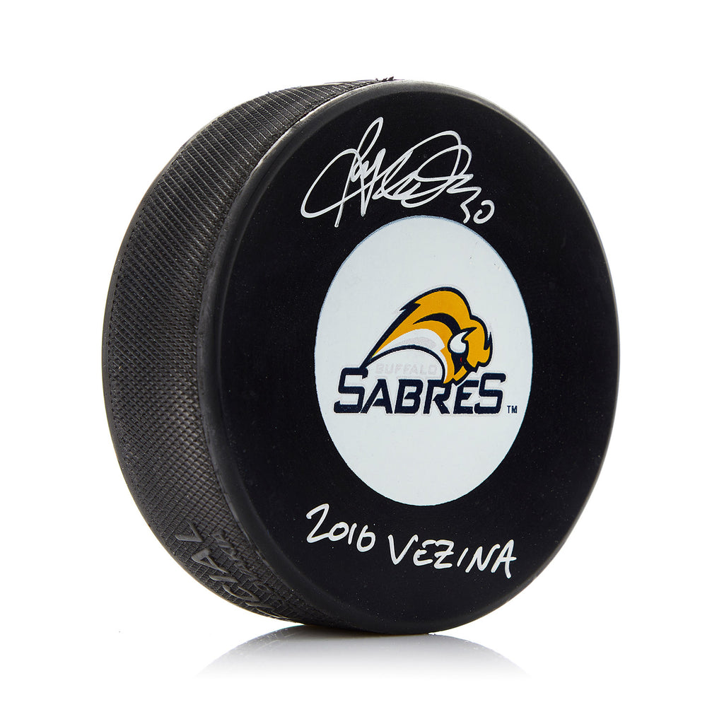 Ryan Miller Signed Buffalo Sabres Puck with 2010 Vezina Note | AJ Sports.
