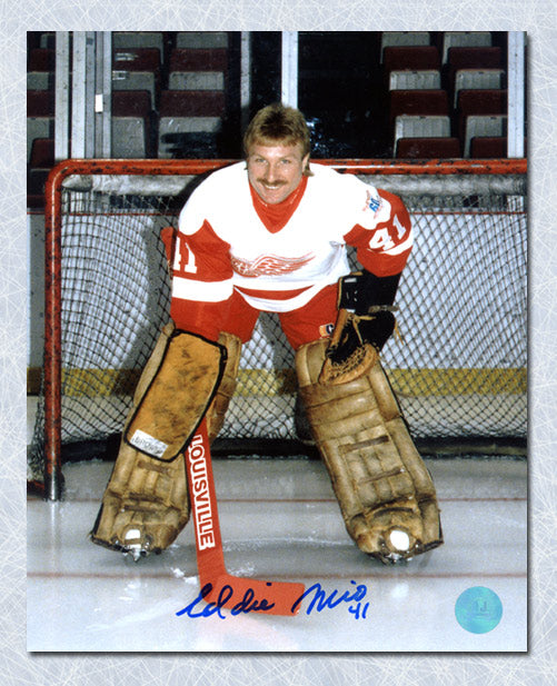 Eddie Mio Detroit Red Wings Autographed Goalie Pose 8x10 Photo | AJ Sports.