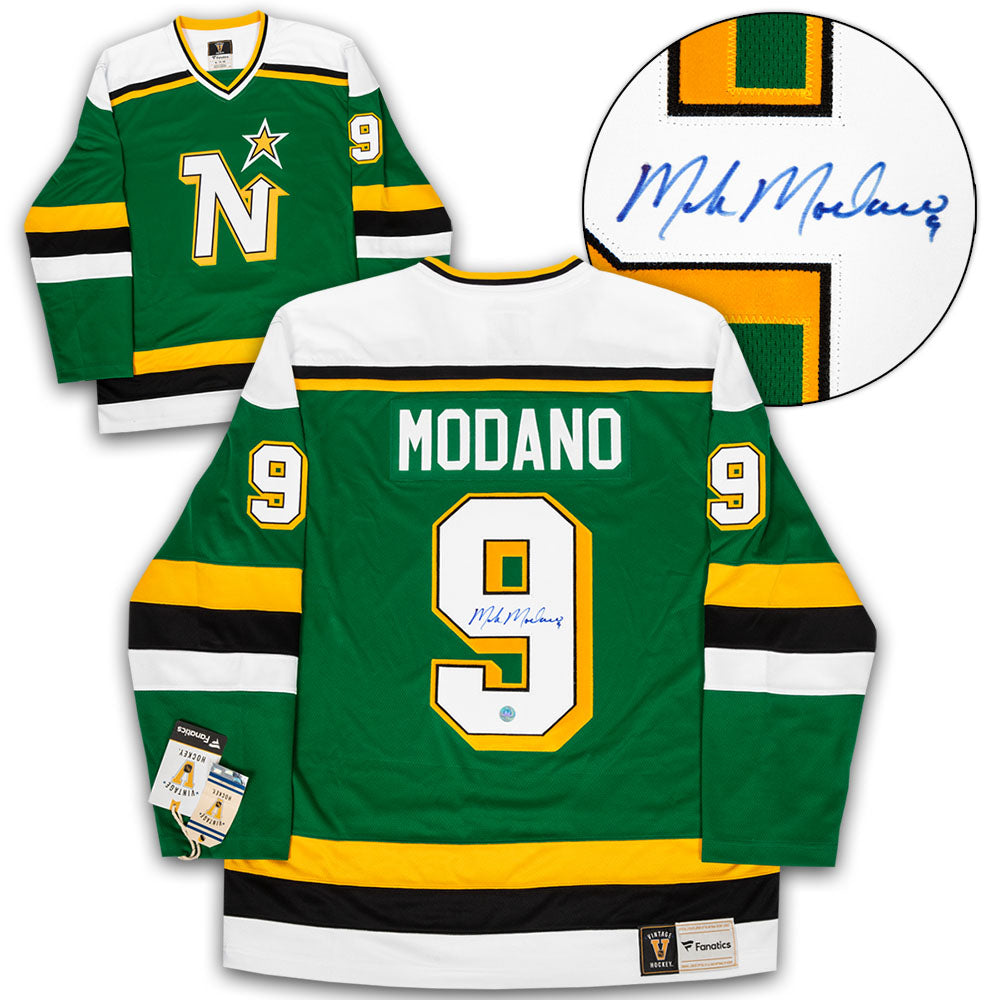 Mike Modano Minnesota North Stars Signed Retro Fanatics Jersey | AJ Sports.