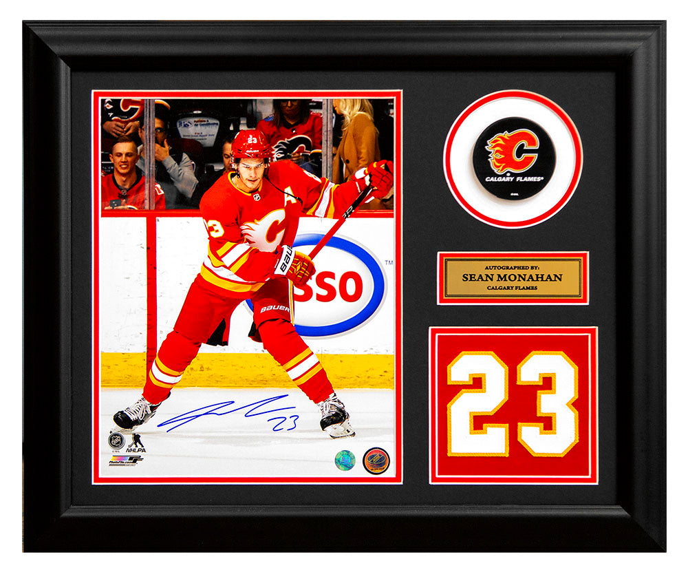 Sean Monahan Calgary Flames Signed Retro 20x24 Number Frame | AJ Sports.