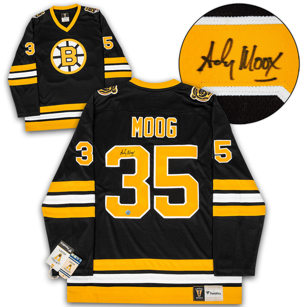 Andy Moog Boston Bruins Signed Retro Fanatics Jersey | AJ Sports.