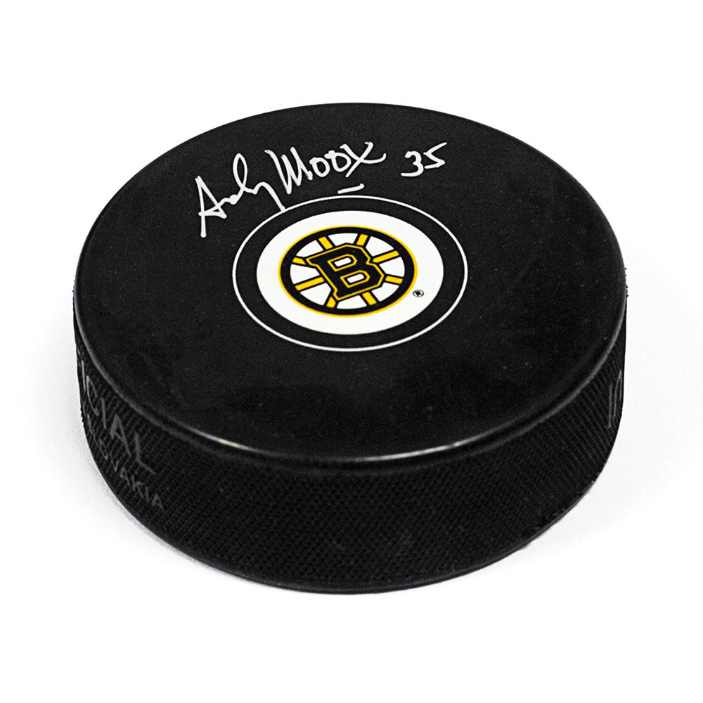 Andy Moog Boston Bruins Autographed Hockey Puck | AJ Sports.