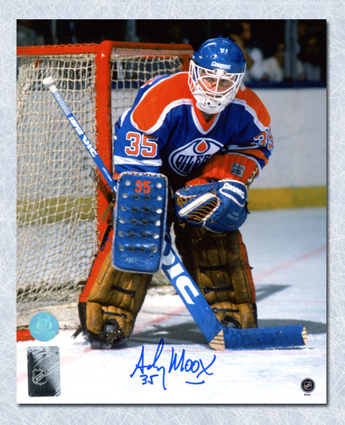 Andy Moog Edmonton Oilers Autographed Hockey Goalie 8x10 Photo | AJ Sports.