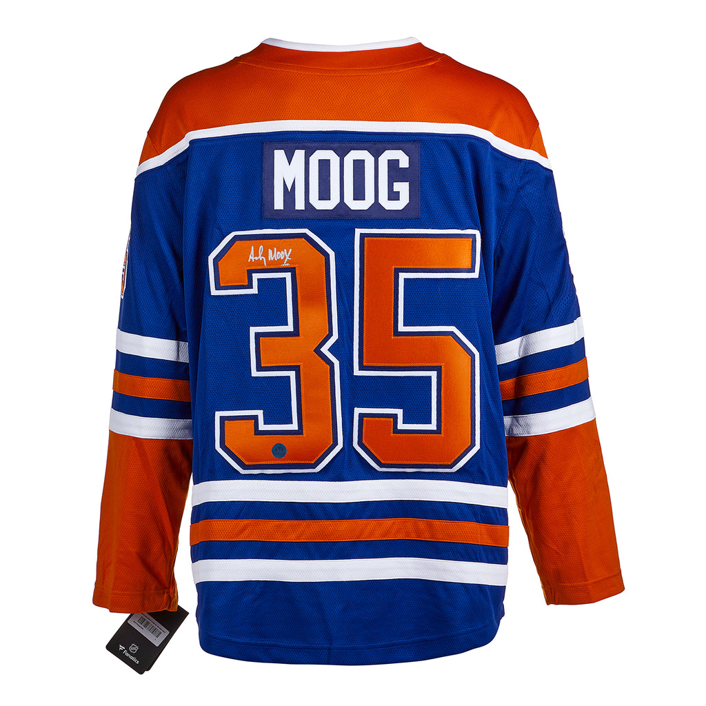Andy Moog Edmonton Oilers Autographed Fanatics Jersey | AJ Sports.