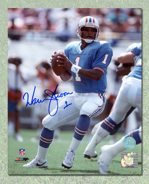 Warren Moon Houston Oilers Autographed NFL Football 8x10 Photo | AJ Sports.