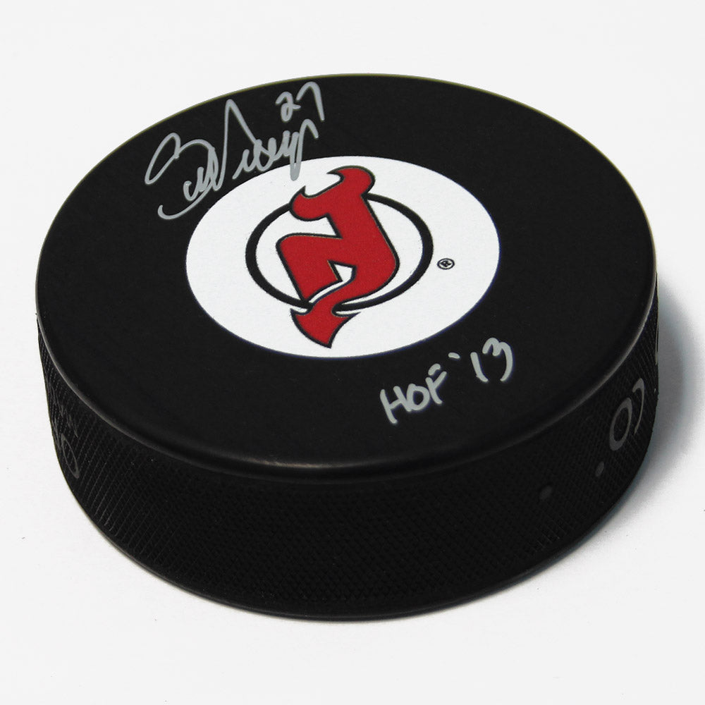 Scott Niedermayer New Jersey Devils Signed Hockey Puck with HOF Note | AJ Sports.