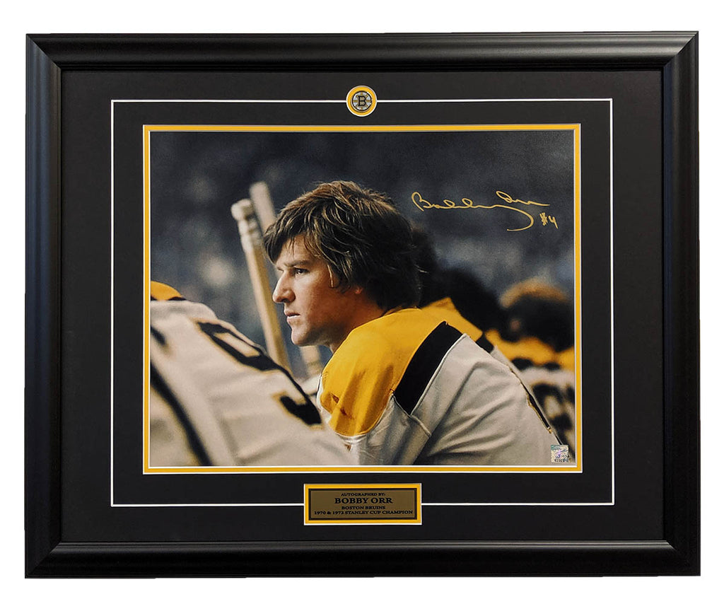 Bobby Orr Boston Bruins Autographed Bench Close-Up 26x32 Frame | AJ Sports.