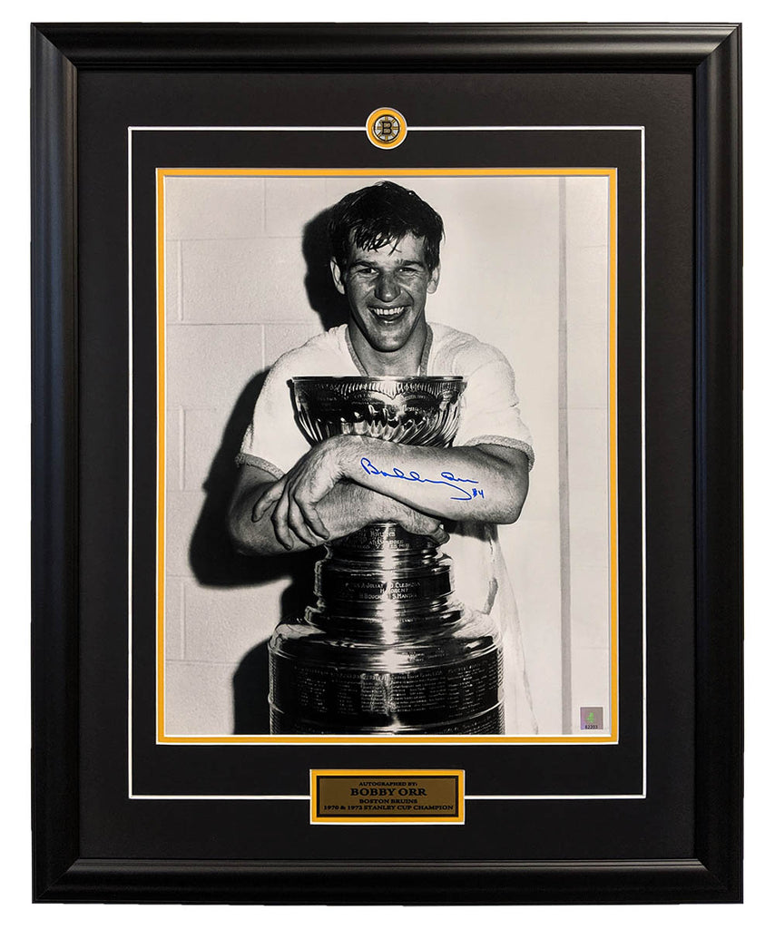 Bobby Orr Boston Bruins Autographed Stanley Cup Champion 26x32 Frame | AJ Sports.