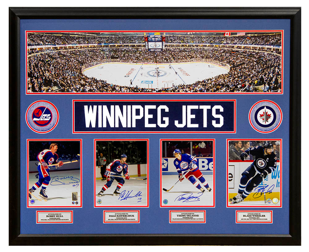 Winnipeg Jets Hull, Hawerchuk, Selanne, Wheeler Signed Panoramic 35x44 Frame | AJ Sports.