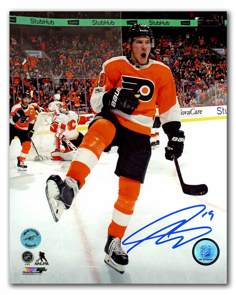 Nolan Patrick Philadelphia Flyers Autographed Goal Celebration 8x10 Photo | AJ Sports.