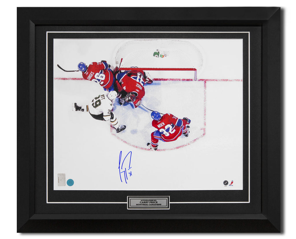Carey Price Montreal Canadiens Autographed Overhead Save 24x28 Frame | AJ Sports.