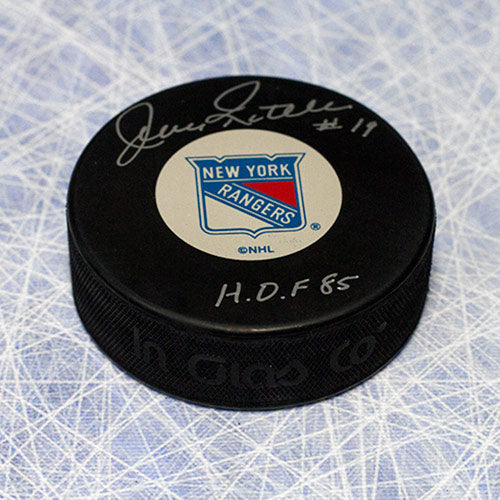 Bill Gadsby Signed & Inscribed New York Rangers Vintage Logo Puck