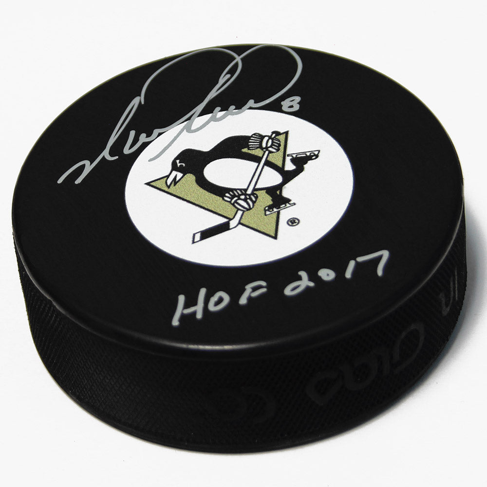 Mark Recchi Pittsburgh Penguins Signed Hockey Puck with HOF Note | AJ Sports.