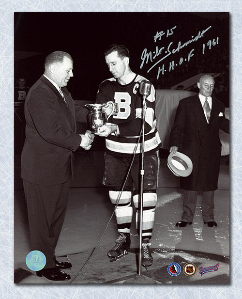 Milt Schmidt Boston Bruins Autographed Hart Trophy MVP 8x10 Photo | AJ Sports.