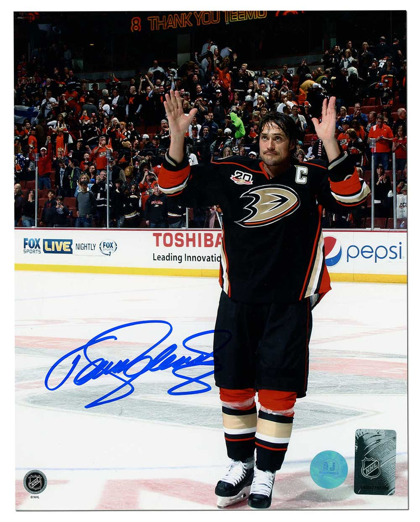 Teemu Selanne Anaheim Ducks Autographed Final Game Farewell 8x10 Photo | AJ Sports.